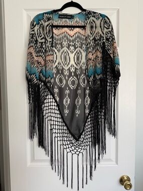 House of Three LF Fringed Bohemian Poncho Kimono | Multicolor | Women’s
